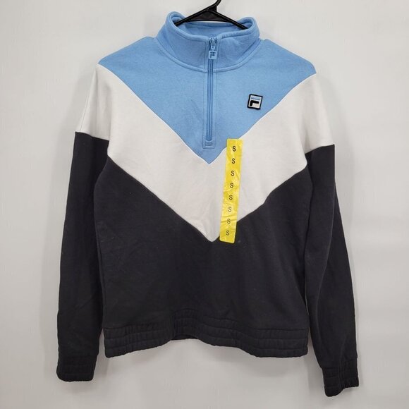 Fila Embroidered 1/4 Zip Mock Neck Sweater Colorblock Longsleeve Small Women NWT - Picture 2 of 13